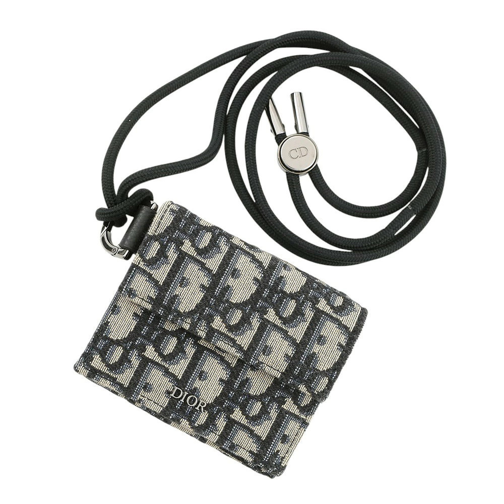 Christian Dior Tri fold Crossbody Wallet Oblique Compact Neck Strap